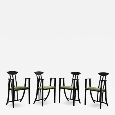 Italian Vintage Set of Four Ebonized Upholstered Armchairs