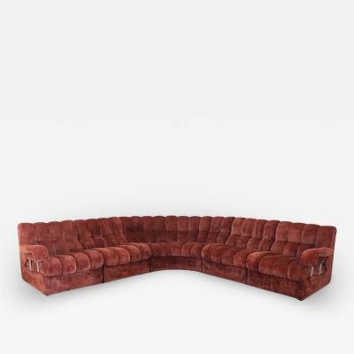 Italian Vintage Velvet Modular Curved Sofa 1970s 5 modules