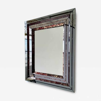 Italian Wall Mirror Framed in Faceted Eglomise and Mirror Panels 1950s