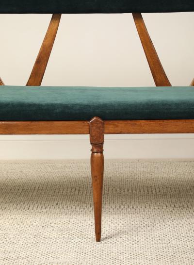 Italian Walnut Carved Settee Bench with Velvet Seat circa 1950