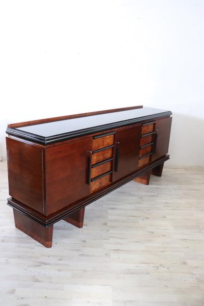 Italian Walnut Long Sideboard with Glass Top of the period Art Deco