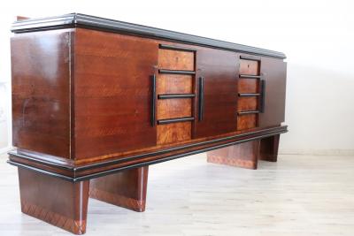 Italian Walnut Long Sideboard with Glass Top of the period Art Deco