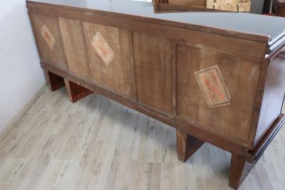 Italian Walnut Long Sideboard with Glass Top of the period Art Deco