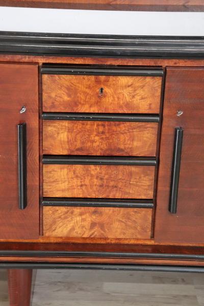 Italian Walnut Long Sideboard with Glass Top of the period Art Deco