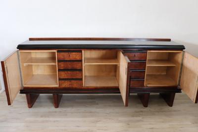 Italian Walnut Long Sideboard with Glass Top of the period Art Deco