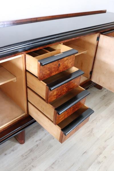 Italian Walnut Long Sideboard with Glass Top of the period Art Deco