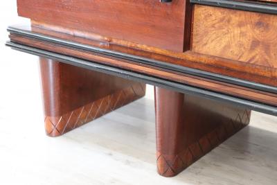 Italian Walnut Long Sideboard with Glass Top of the period Art Deco