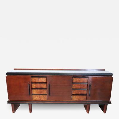 Italian Walnut Long Sideboard with Glass Top of the period Art Deco