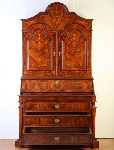 Italian Walnut Parquetry Bureau Cabinet
