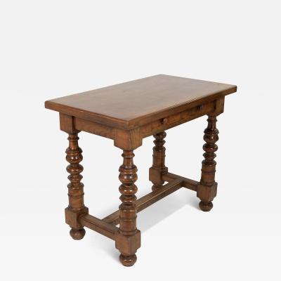 Italian Walnut Two Drawer Side Table with Robust Turned Legs Circa 1880