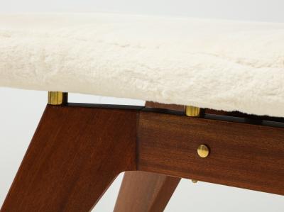 Italian Walnut and Brass Long Bench with Shaped Upholstered Seat