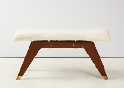 Italian Walnut and Brass Long Bench with Shaped Upholstered Seat