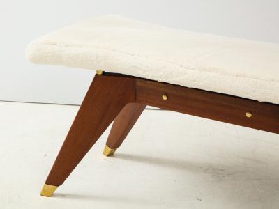Italian Walnut and Brass Long Bench with Shaped Upholstered Seat
