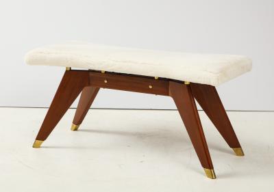 Italian Walnut and Brass Long Bench with Shaped Upholstered Seat