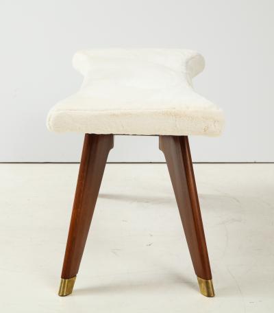 Italian Walnut and Brass Long Bench with Shaped Upholstered Seat