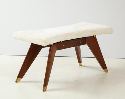 Italian Walnut and Brass Long Bench with Shaped Upholstered Seat