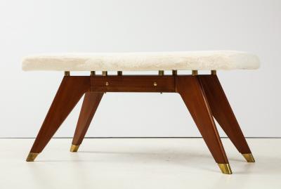Italian Walnut and Brass Long Bench with Shaped Upholstered Seat