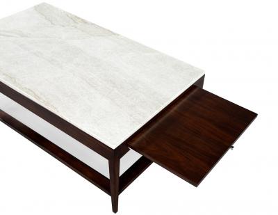 Italian White Marble and Walnut Coffee Table
