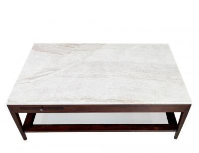 Italian White Marble and Walnut Coffee Table