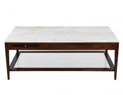 Italian White Marble and Walnut Coffee Table