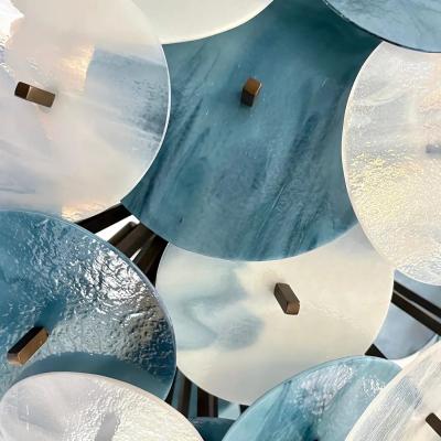 Italian White Teal Turquoise Blue Murano Glass Sputnik Half Dome Chandelier