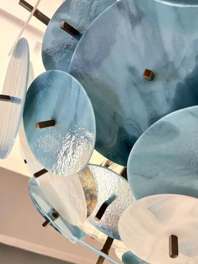 Italian White Teal Turquoise Blue Murano Glass Sputnik Half Dome Chandelier