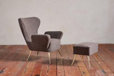 Italian Wingback Chairs with Footstools