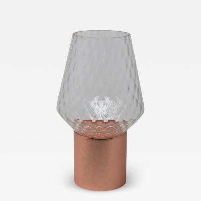 Italian Wireless Brushed Copper Crystal Glass Portable Cone Table Lamp Lit Vase