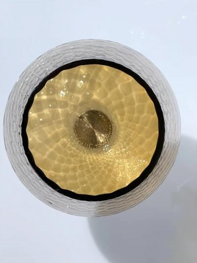 Italian Wireless Dimmable White Amber Gold Glass Portable Table Lamp Lit Vase