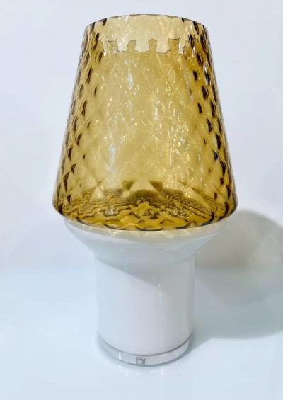 Italian Wireless Dimmable White Amber Gold Glass Portable Table Lamp Lit Vase