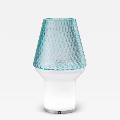 Italian Wireless Dimmable White Light Blue Glass Portable Table Lamp Lit Vase