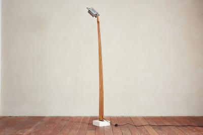 Italian Wood Floor Lamp with Travertine Base