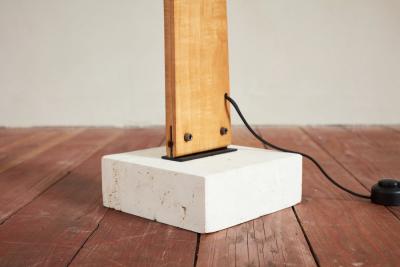 Italian Wood Floor Lamp with Travertine Base