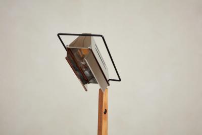 Italian Wood Floor Lamp with Travertine Base