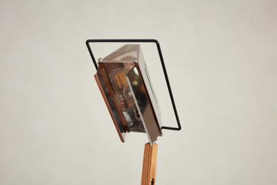 Italian Wood Floor Lamp with Travertine Base