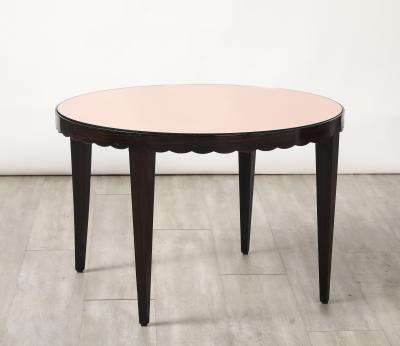 Italian Wood and Rose Gold Glass Scalloped Coffee Table circa 1950