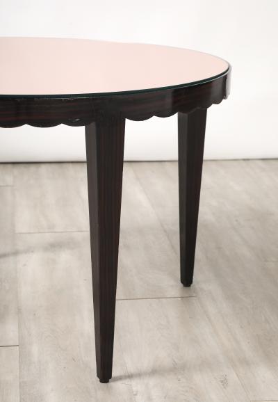 Italian Wood and Rose Gold Glass Scalloped Coffee Table circa 1950