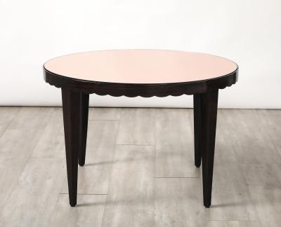 Italian Wood and Rose Gold Glass Scalloped Coffee Table circa 1950