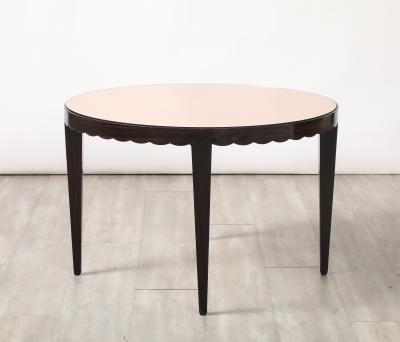 Italian Wood and Rose Gold Glass Scalloped Coffee Table circa 1950