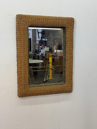 Italian Woven Rattan Mirror 1970s