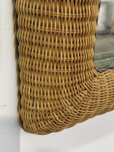 Italian Woven Rattan Mirror 1970s
