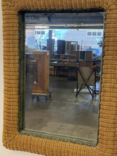 Italian Woven Rattan Mirror 1970s