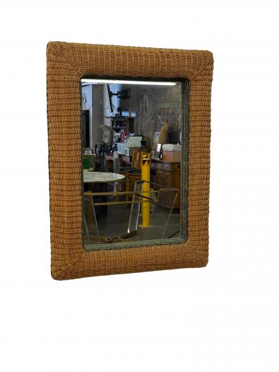 Italian Woven Rattan Mirror 1970s