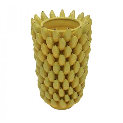 Italian Yellow Ceramic Vase with Fruit Motifs