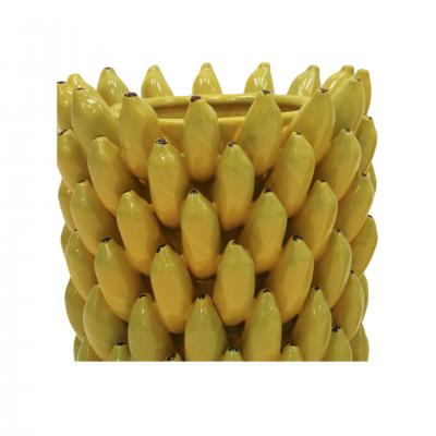 Italian Yellow Ceramic Vase with Fruit Motifs