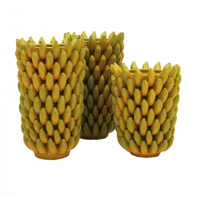Italian Yellow Ceramic Vase with Fruit Motifs