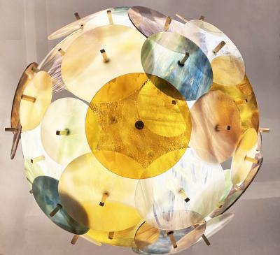 Italian Yellow White Pink Aqua Blue Pastel Murano Glass Brass Sputnik Chandelier