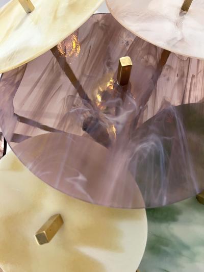 Italian Yellow White Pink Aqua Blue Pastel Murano Glass Brass Sputnik Chandelier