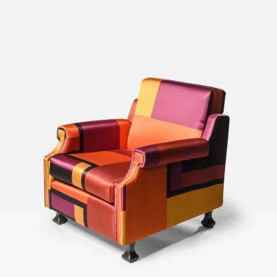 Italian armchair in multicolour silk manufactured in the 1960s