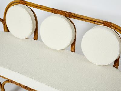 Italian bamboo sofa and stool with French boucl fabric early 1960s